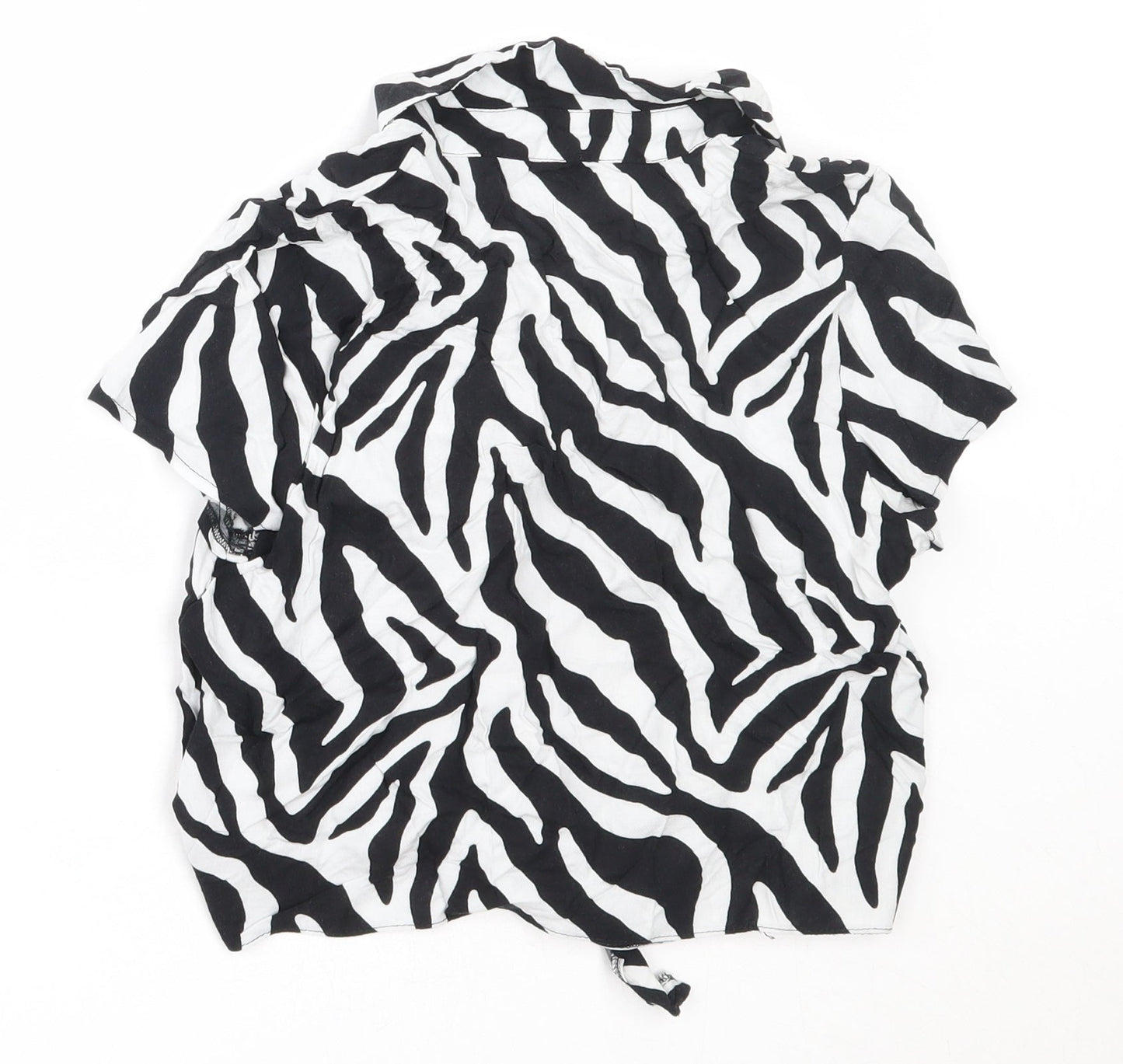 Miss Evie Girls Black Animal Print Viscose Basic Button-Up Size 10-11 Years Collared