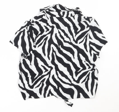 Miss Evie Girls Black Animal Print Viscose Basic Button-Up Size 10-11 Years Collared