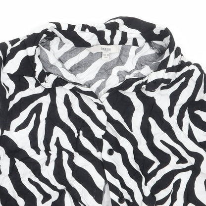 Miss Evie Girls Black Animal Print Viscose Basic Button-Up Size 10-11 Years Collared