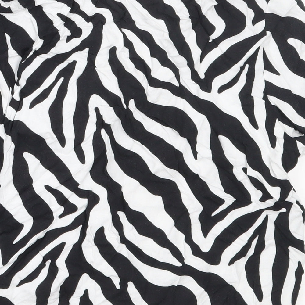 Miss Evie Girls Black Animal Print Viscose Basic Button-Up Size 10-11 Years Collared