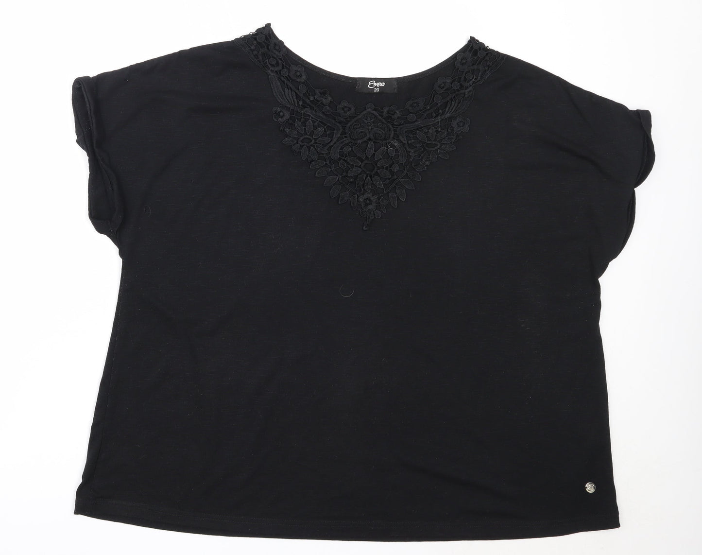 Womens UK Size 20 Emreco Black Basic T-Shirt