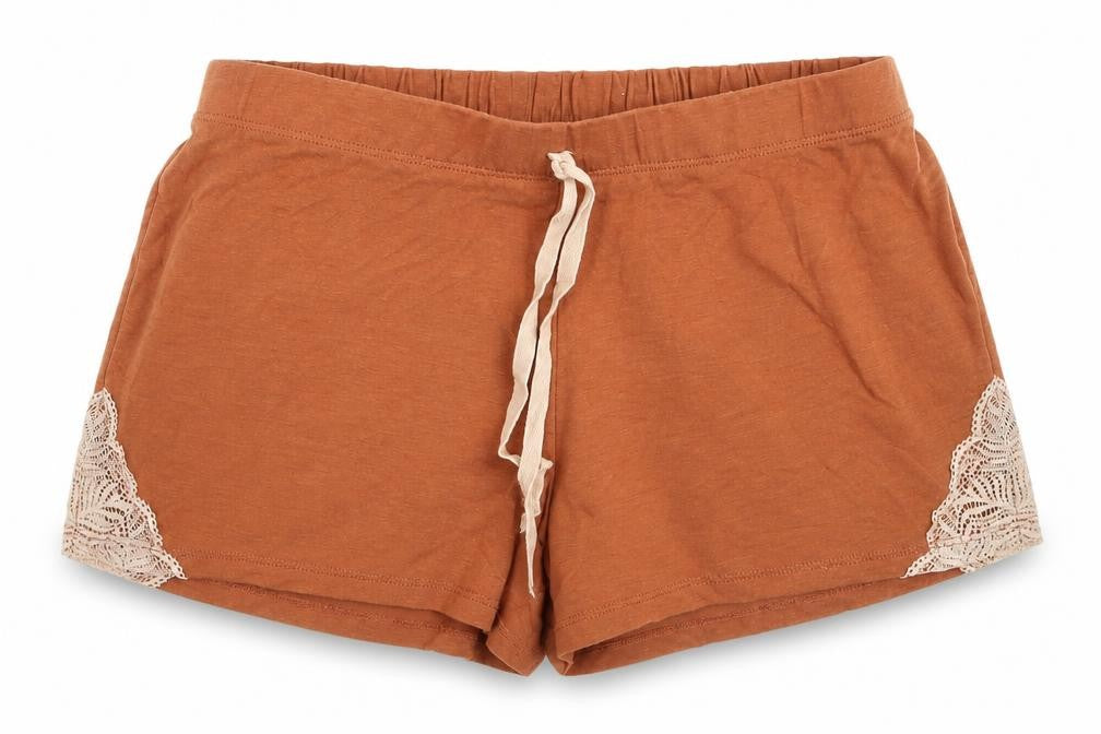 Front view of Tu women’s brown solid polyester top sleep shorts, size UK 6