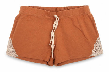 Front view of Tu women’s brown solid polyester top sleep shorts, size UK 6