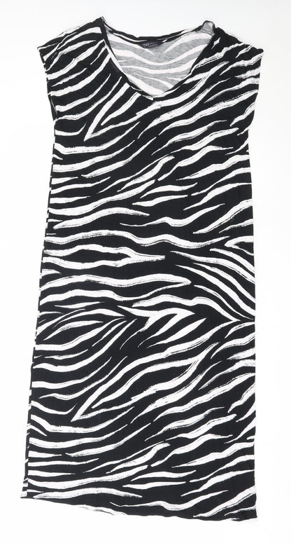 Marks and Spencer Womens Black Animal Print Viscose T-Shirt Dress  Size 10  V-Neck