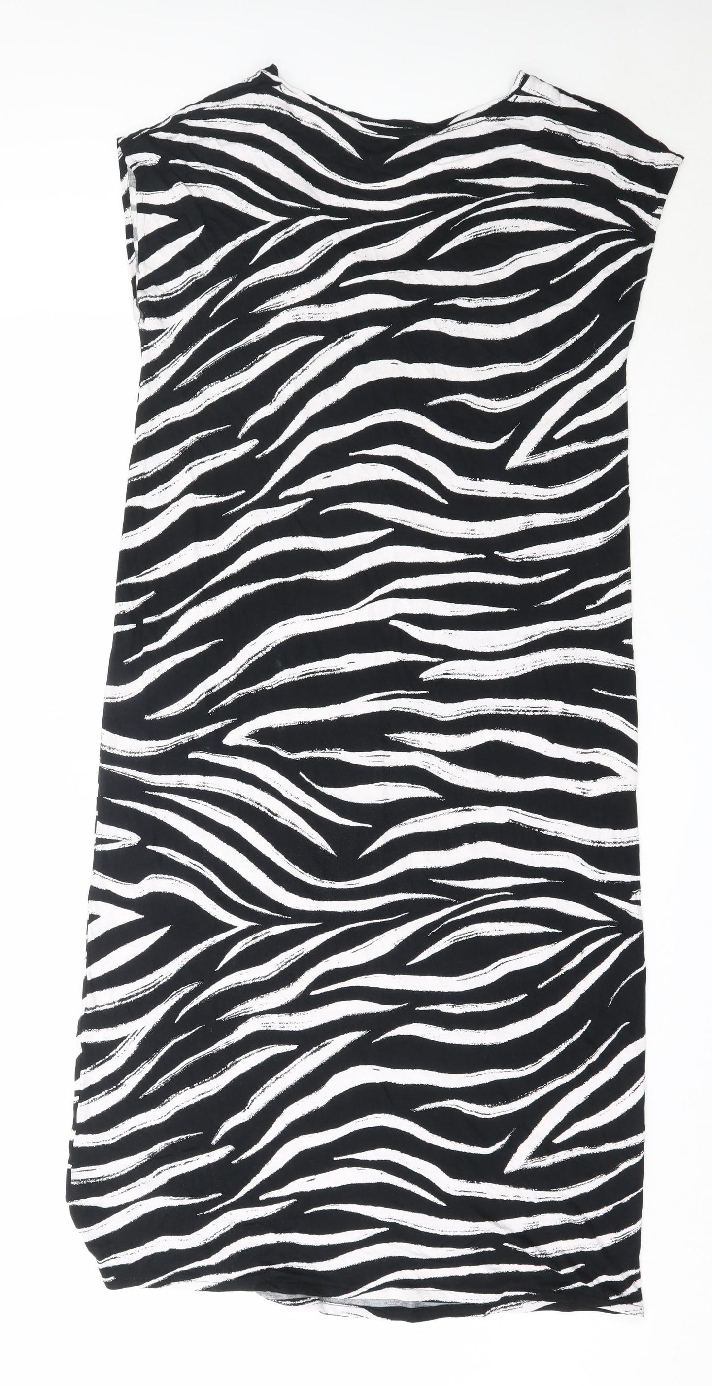 Marks and Spencer Womens Black Animal Print Viscose T-Shirt Dress  Size 10  V-Neck