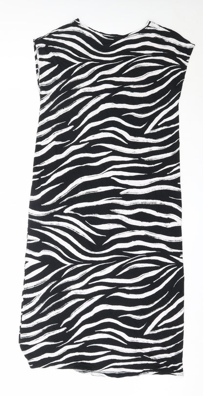 Marks and Spencer Womens Black Animal Print Viscose T-Shirt Dress  Size 10  V-Neck