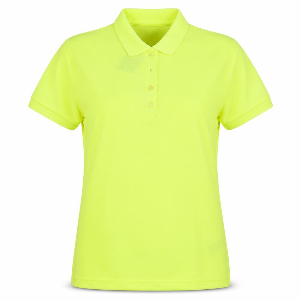 Front view of James & Nicholson women’s yellow polyester basic polo, size M, collared - work wear
