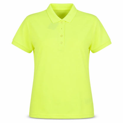 Front view of James & Nicholson women’s yellow polyester basic polo, size M, collared - work wear