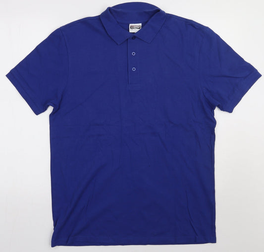 James & Nicholson Mens Blue  Cotton  Polo Size L Collared Button