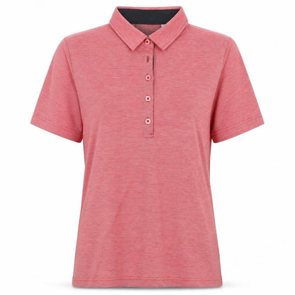 Front view of James & Nicholson women’s red polyester basic polo, size M, collared
