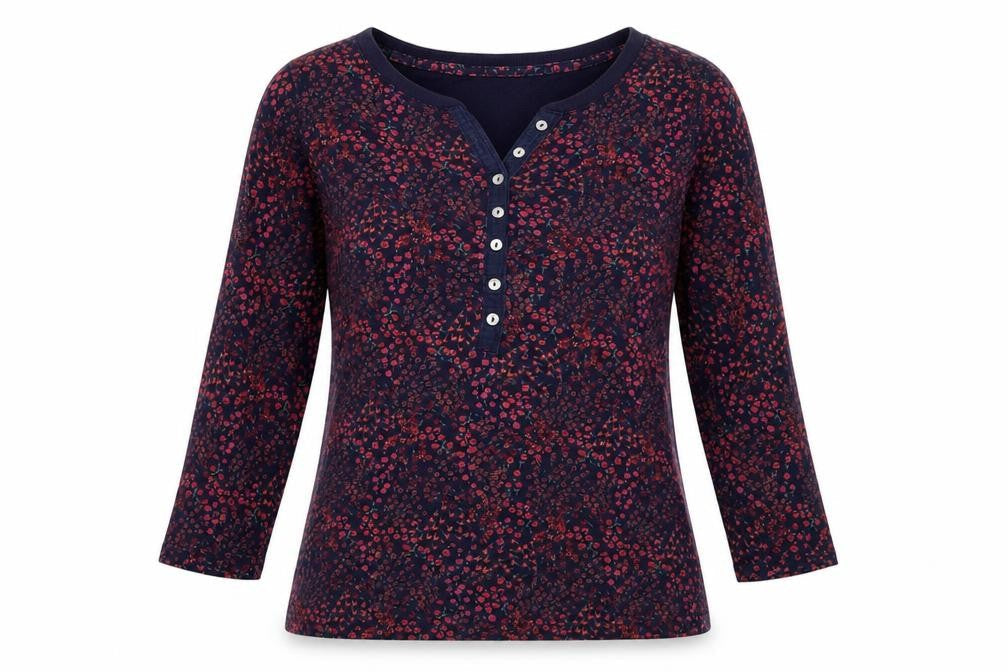 Front view of Marks & Spencer women’s blue floral cotton pullover sweatshirt, size UK 10, pullover