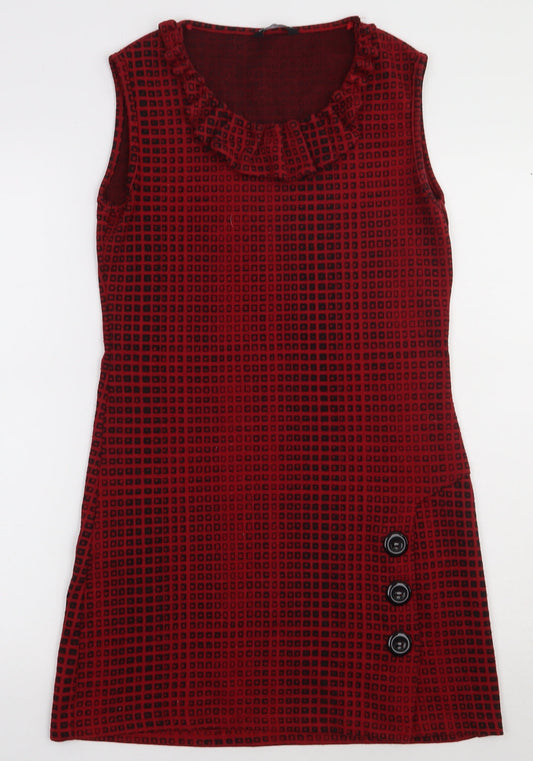 Select Womens Red Check Polyester Bodycon  Size 10  Crew Neck Pullover