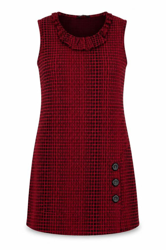 Front view of Select women’s red check polyester bodycon, size UK 10, crew neck pullover