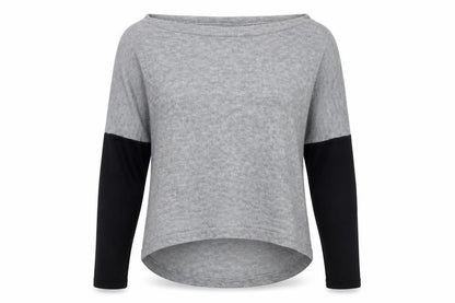 Front view of preorn women’s grey polyester pullover sweatshirt, size L, pullover