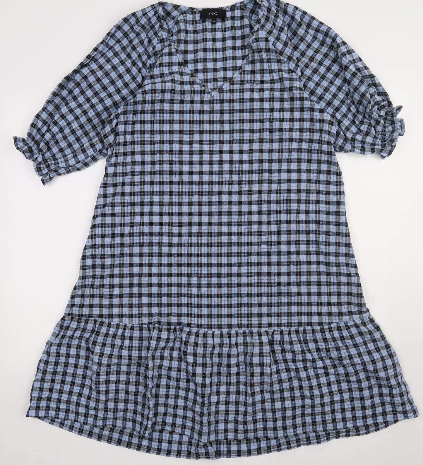 NEXT Womens Blue Check Cotton A-Line  Size 10  V-Neck Pullover