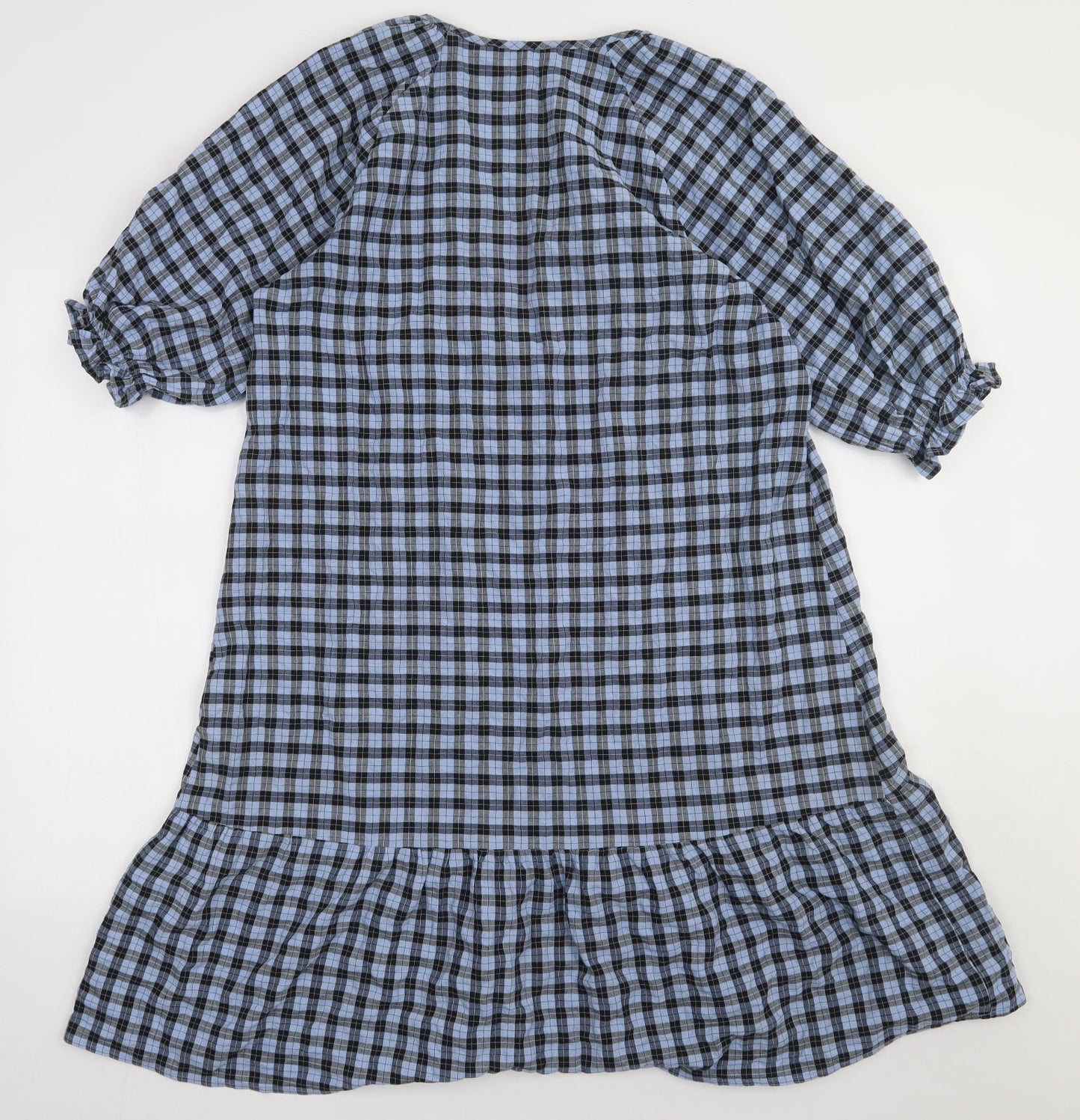 NEXT Womens Blue Check Cotton A-Line  Size 10  V-Neck Pullover