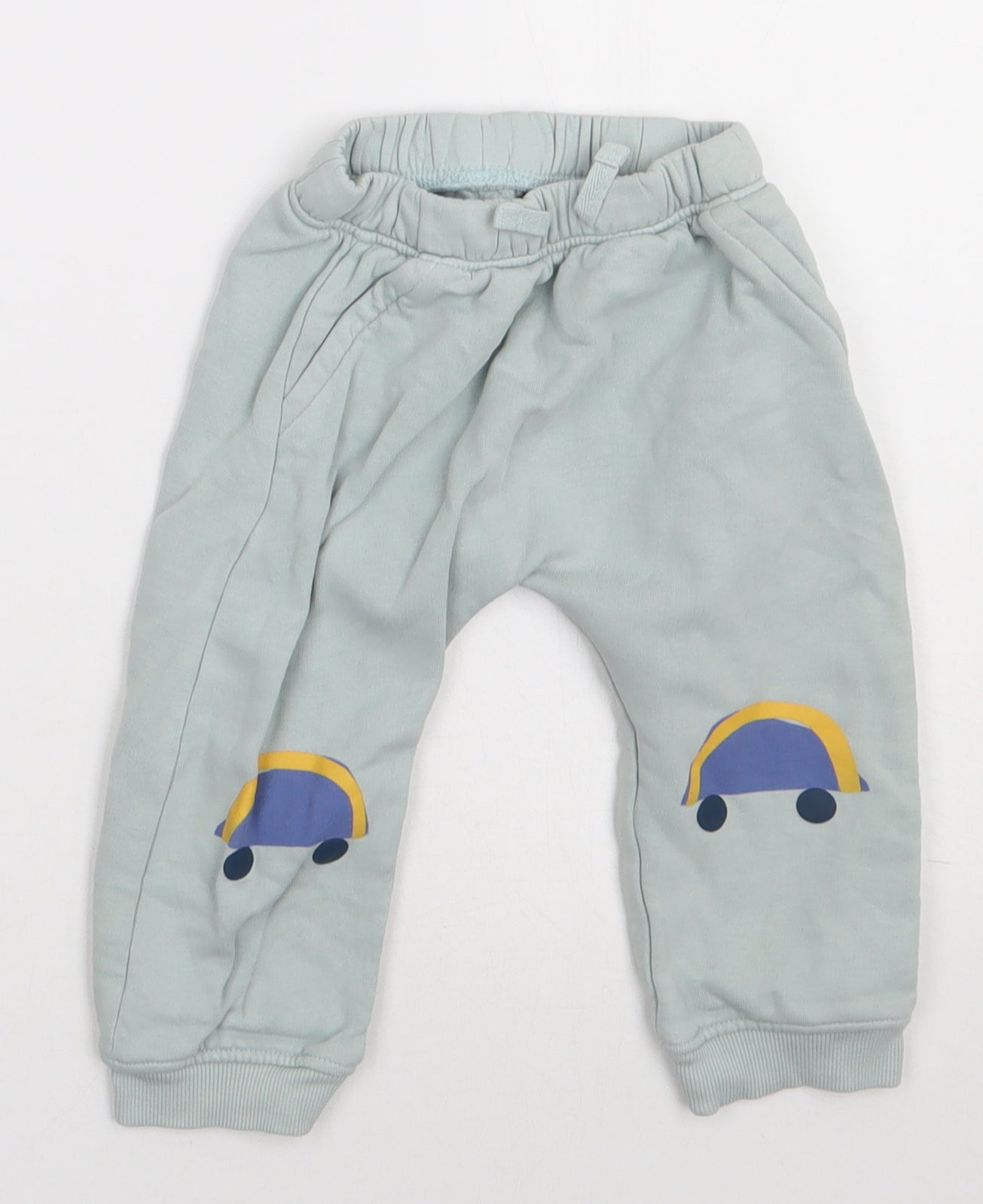 Marks and Spencer Girls Green  Cotton Jogger Trousers Size 12-18 Months  Tie - Car