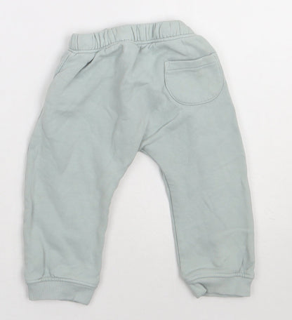 Marks and Spencer Girls Green  Cotton Jogger Trousers Size 12-18 Months  Tie - Car