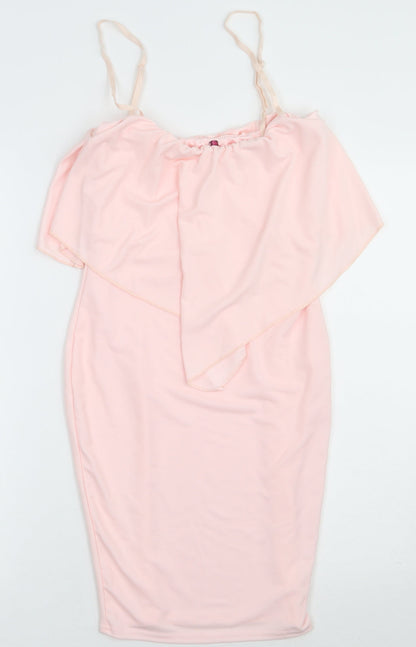 Preworn Womens Pink  Polyester Bodycon  Size 8  Square Neck Pullover