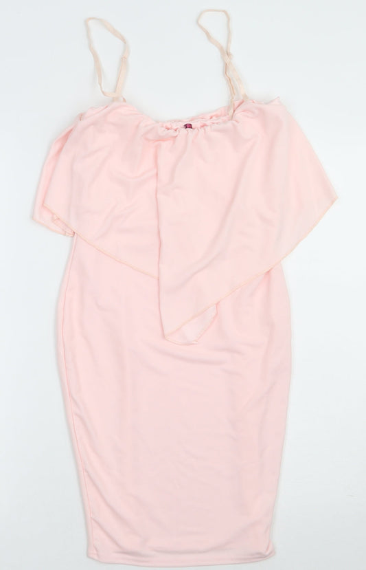 Preworn Womens Pink  Polyester Bodycon  Size 8  Square Neck Pullover
