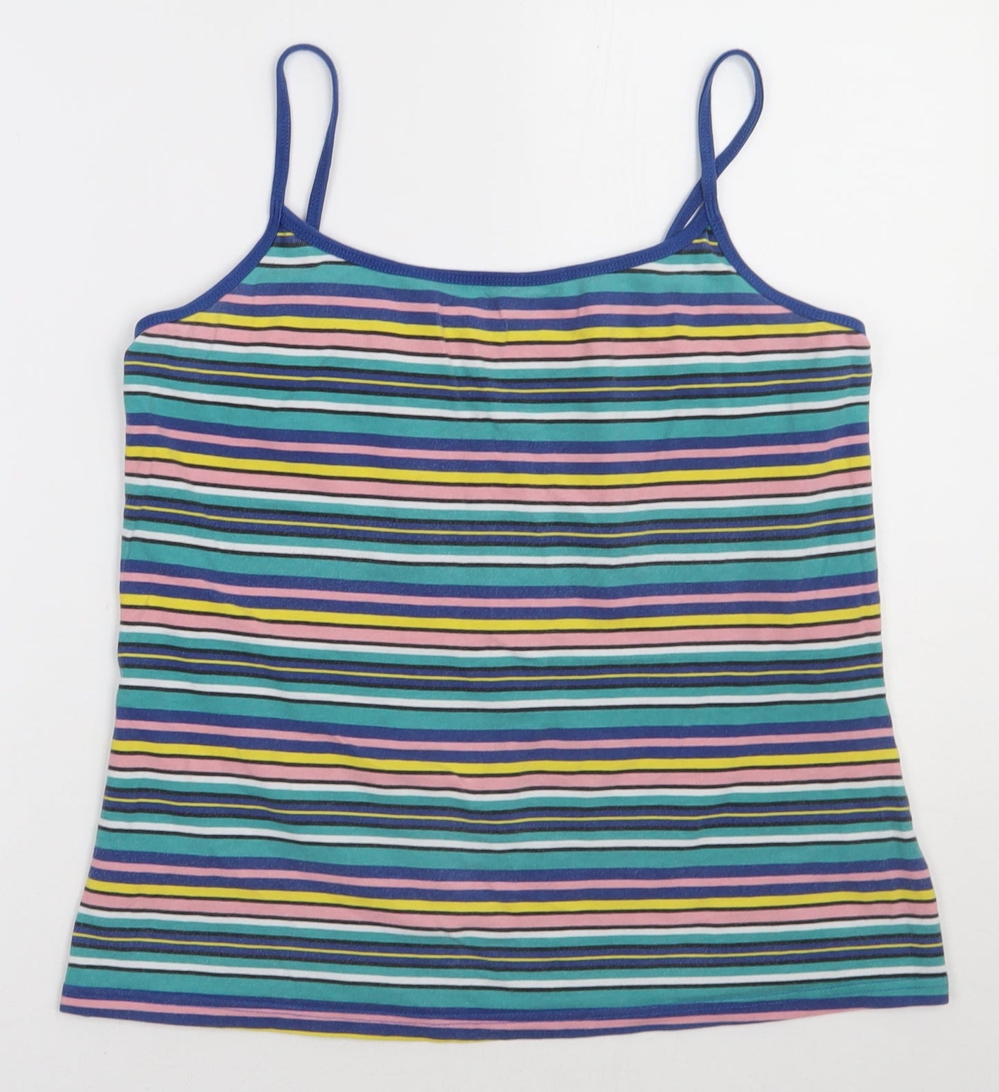 Matalan Womens Multicoloured Striped Cotton Basic Tank Size 16 Scoop Neck