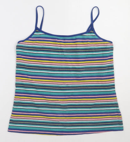 Matalan Womens Multicoloured Striped Cotton Basic Tank Size 16 Scoop Neck