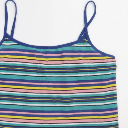 Matalan Womens Multicoloured Striped Cotton Basic Tank Size 16 Scoop Neck