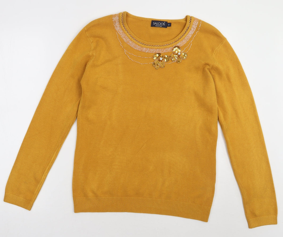 Additional front view of Saloos women’s yellow viscose pullover sweatshirt, size M, pullover