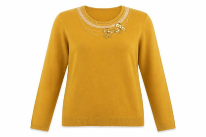 Front view of Saloos women’s yellow viscose pullover sweatshirt, size M, pullover