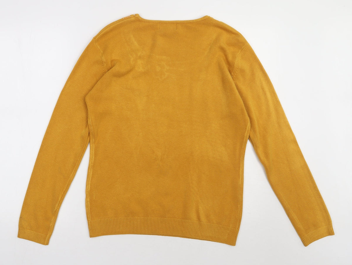 Back view of Saloos women’s yellow viscose pullover sweatshirt, size M, pullover