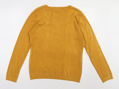 Back view of Saloos women’s yellow viscose pullover sweatshirt, size M, pullover