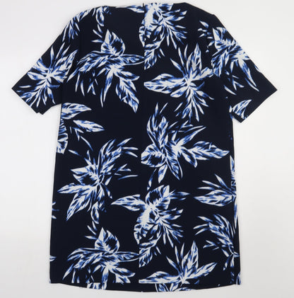 Only Womens Blue Geometric Polyester A-Line  Size 14  Crew Neck Zip