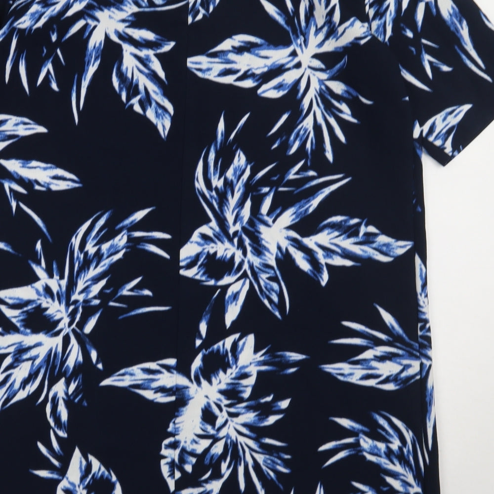 Only Womens Blue Geometric Polyester A-Line  Size 14  Crew Neck Zip