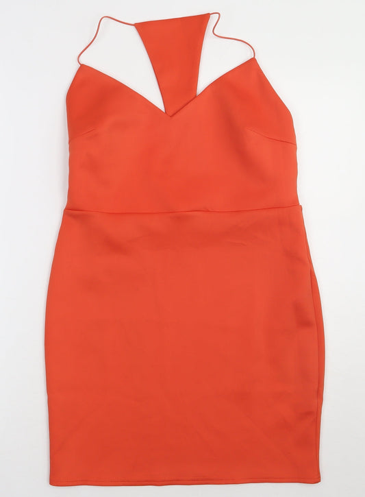 ASOS Womens Orange  Polyester Bodycon  Size 14  V-Neck Pullover