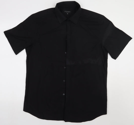Matalan Mens Black  Cotton  Polo Size 16.5 Collared Button