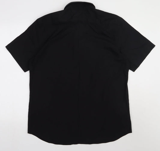 Matalan Mens Black  Cotton  Polo Size 16.5 Collared Button