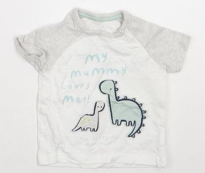 George Boys White  Cotton Basic T-Shirt Size 0-3 Months Crew Neck Buckle - my mummy loves me