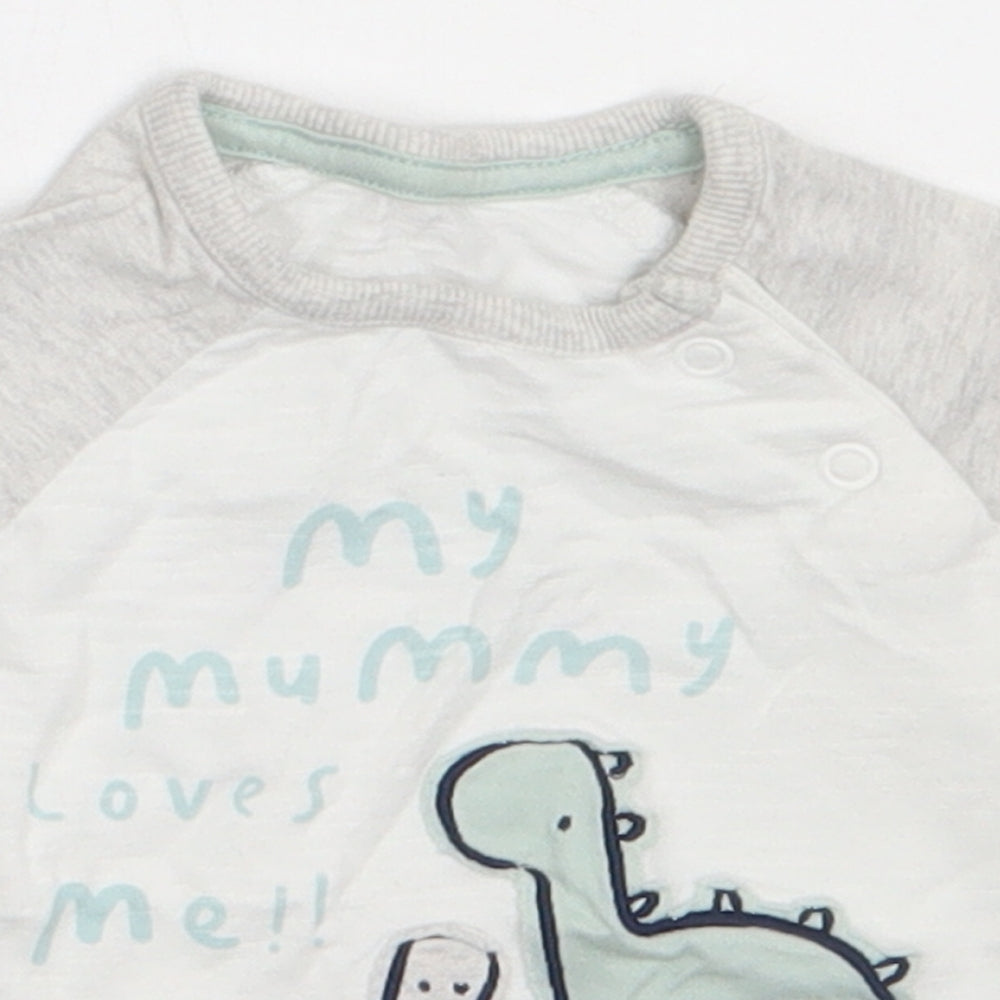 George Boys White  Cotton Basic T-Shirt Size 0-3 Months Crew Neck Buckle - my mummy loves me