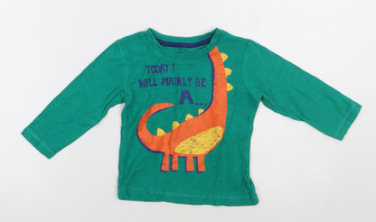 Matalan Boys Green  Cotton Basic Casual Size 9-12 Months Crew Neck Pullover - today i will be a dinosaur