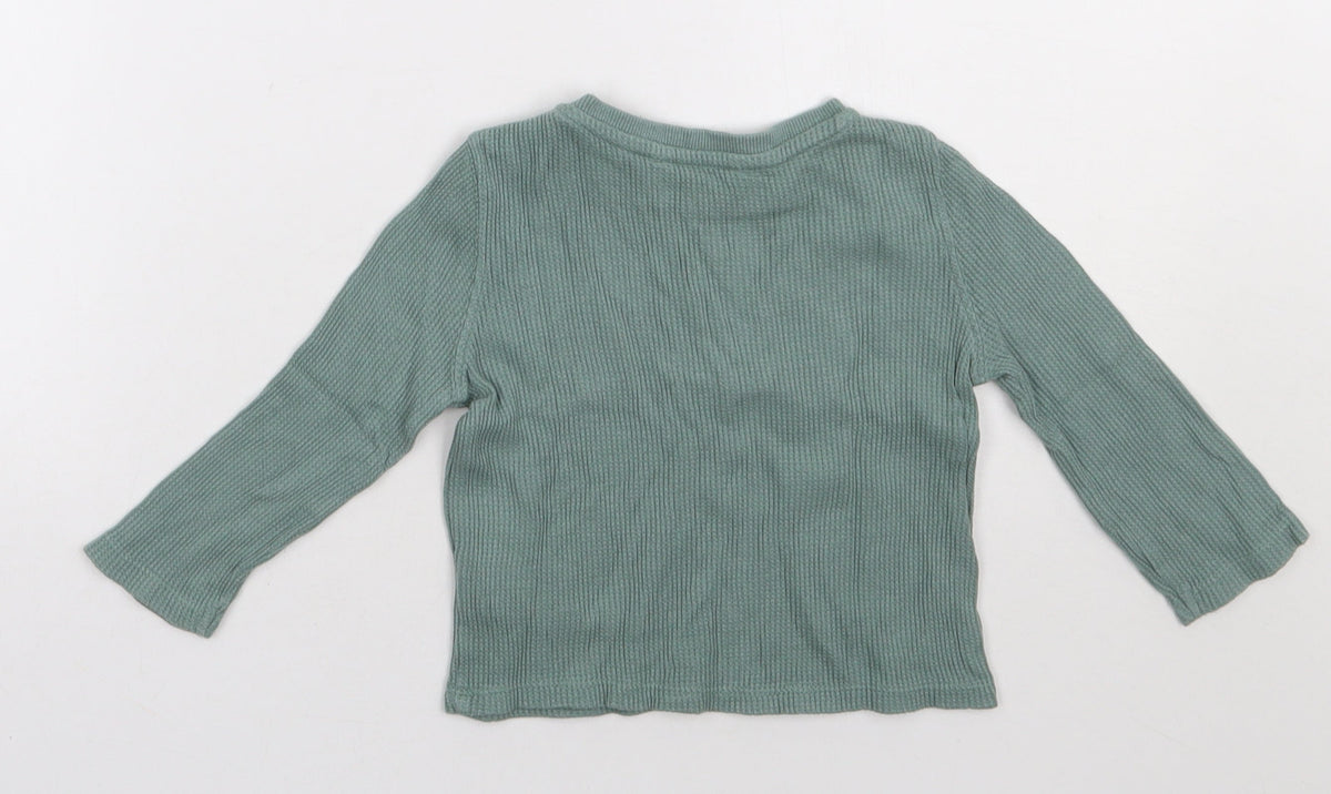 Back view of Matalan boys’ green cotton basic casual, size 12-18, months crew neck pullover