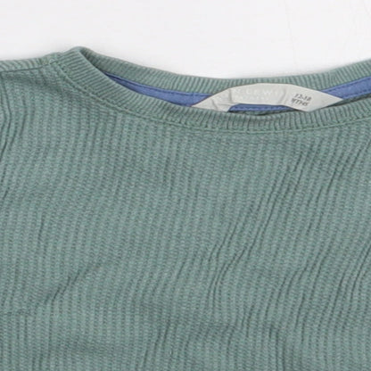 Close-up detail of Matalan boys’ green cotton basic casual, size 12-18, months crew neck pullover