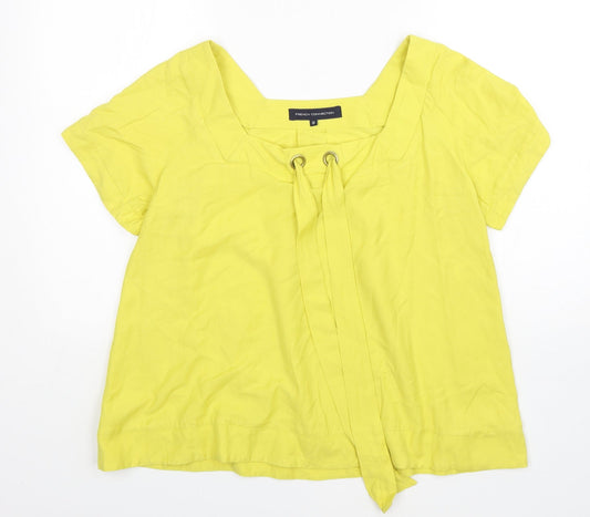 French Connection Womens Yellow  Viscose Basic Blouse Size 10 Square Neck