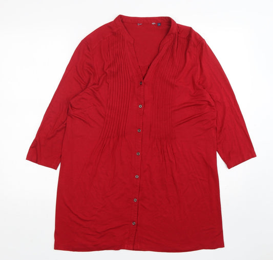 EWM Womens Red  Viscose Basic Button-Up Size 10 V-Neck