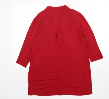 EWM Womens Red  Viscose Basic Button-Up Size 10 V-Neck