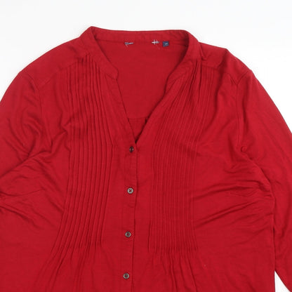 EWM Womens Red  Viscose Basic Button-Up Size 10 V-Neck