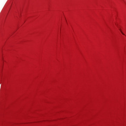 EWM Womens Red  Viscose Basic Button-Up Size 10 V-Neck