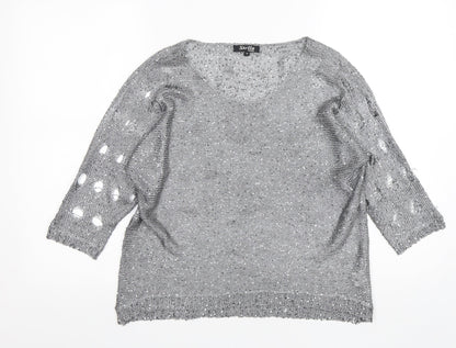Stella Morgan Womens Silver Round Neck  Polyester Pullover Jumper Size 10