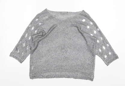 Stella Morgan Womens Silver Round Neck  Polyester Pullover Jumper Size 10