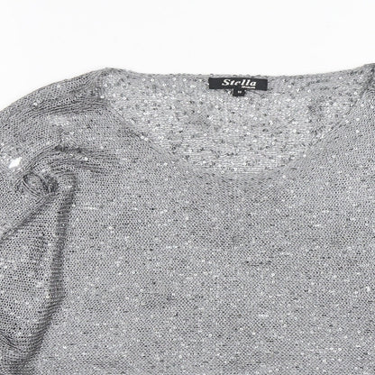 Stella Morgan Womens Silver Round Neck  Polyester Pullover Jumper Size 10