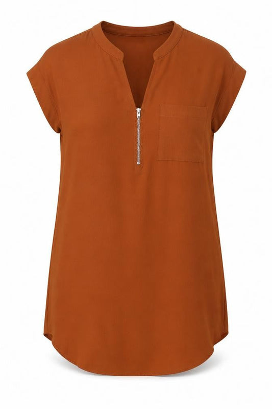 Front view of Papaya women’s brown polyester sheath, size UK 10, v-neck